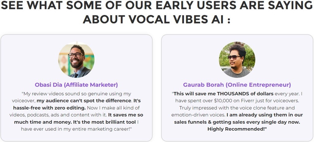 Vocal Vibes AI testimonial