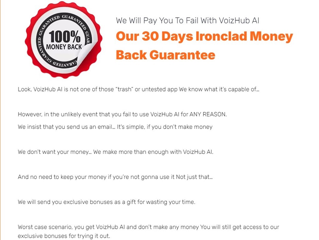 VoizHub AI money back